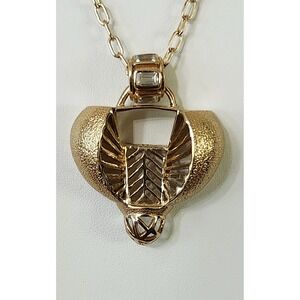 Melinda Maria Gold Tone Chain Necklace w/ Scarab Beetle Pendant Rhinestones 32"